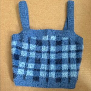 Fuzzy plaid blue tank top